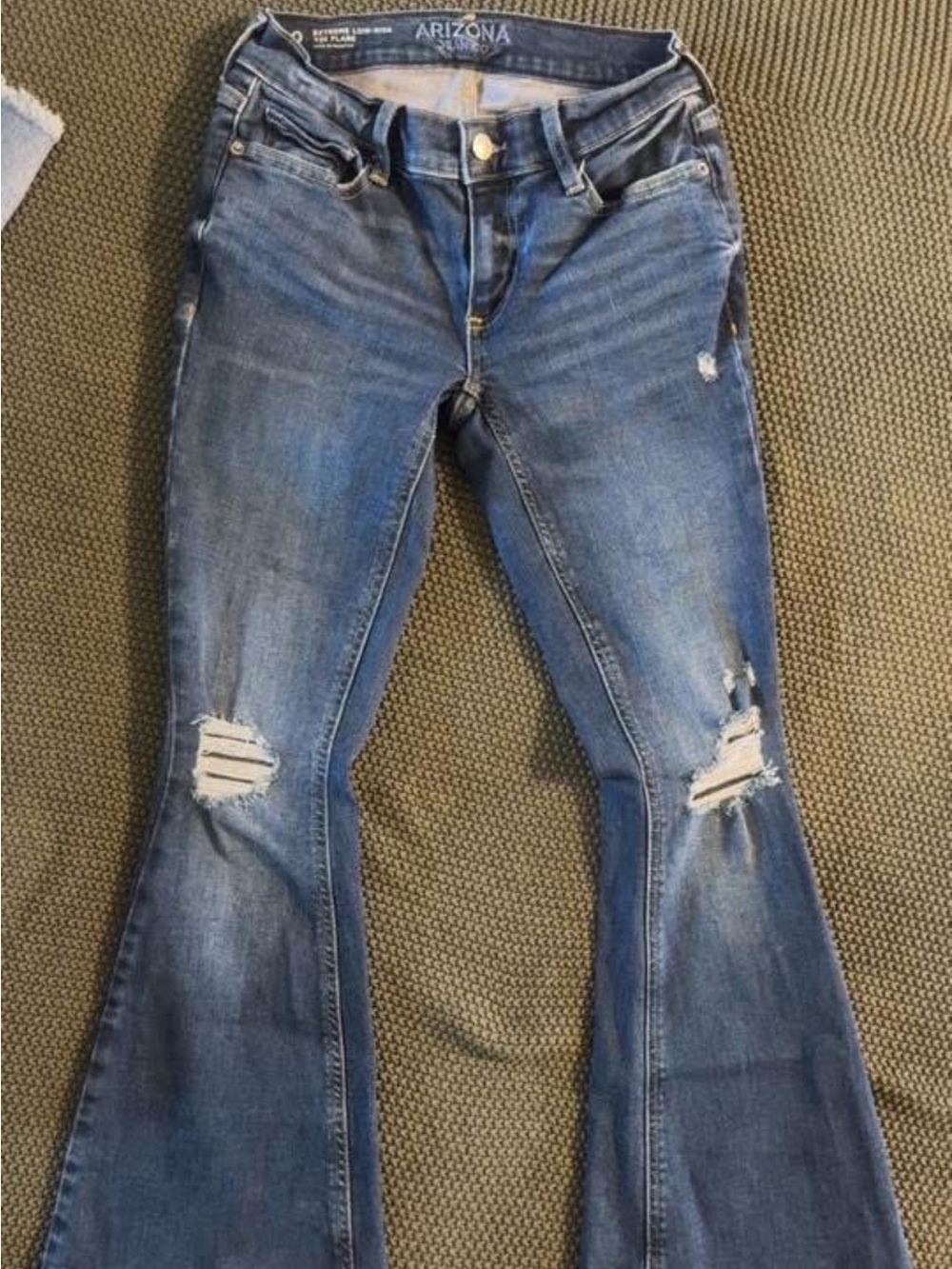 Arizona Jean Company Distressed Flare Jeans in Medium Blue Wash